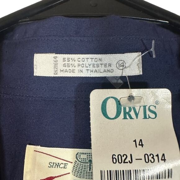 Orvis Navy Blue Collared Cotton Blend Long Sleeve Button Down Shirt Women Sz 14 - Picture 7 of 9